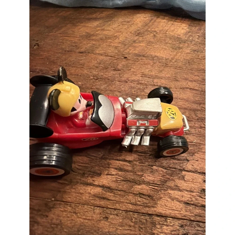 Disney Mickey Mouse 3 Inches Red & Yellow Toy Race Car 28 With Engine Detail